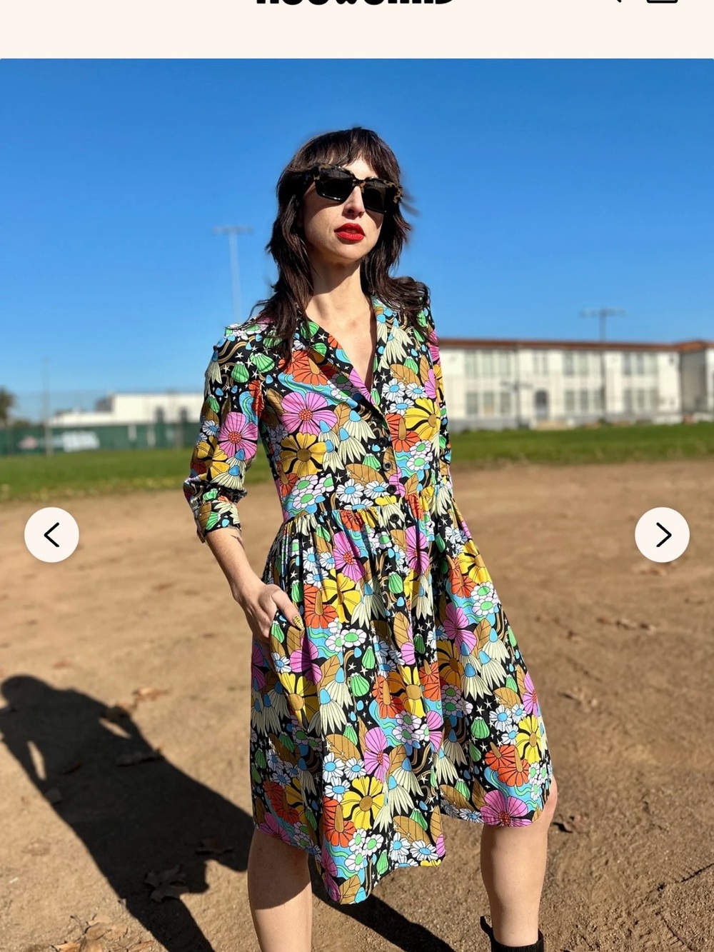 Nooworks Betty Cosmic Floral Button-Front Fit & Flare Dress in Multi size XL